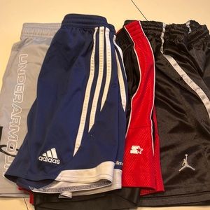 Youth boys pack of 4 basketball shorts, Jordan’s, Under Amour, Onstar, Adidas